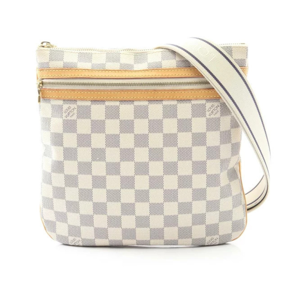 Louis Vuitton Pochette Bosphore Shoulder Bag Canvas Leather Damier Azur White